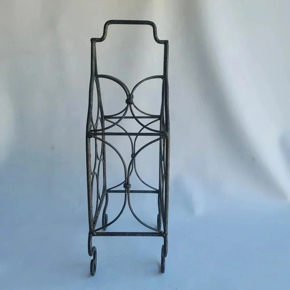 21" Vintage Finish metal decorative 5 wine bottle holder table top w/ Handle - Picture 7 of 11